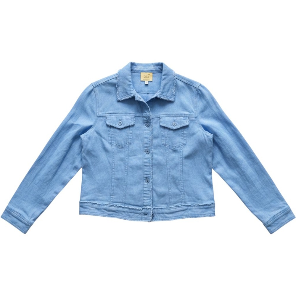 Elie Tahari Linen Jacket XL Blue Frayed‎ Hem Button Front Coastal Grandmother
